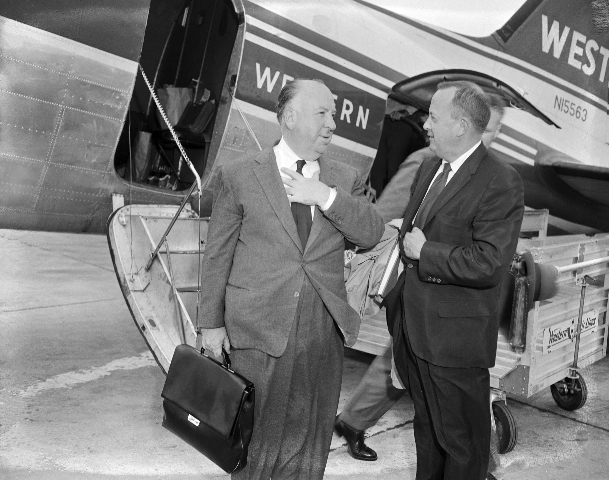 Film director Alfred Hitchcock arriving in Rapid City ahead of the production of “North By Northwest,” late 1950s. -- Courtesy Rapid City Journal