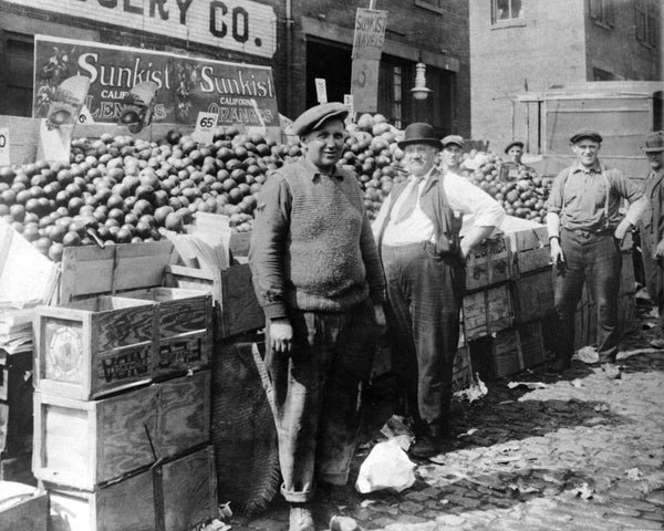 Oranges for sale at the Salem Market at Derby Square in the early 1900s. David Zoller is on the left. -- Courtesy Phillips Library, Peabody Essex Museum