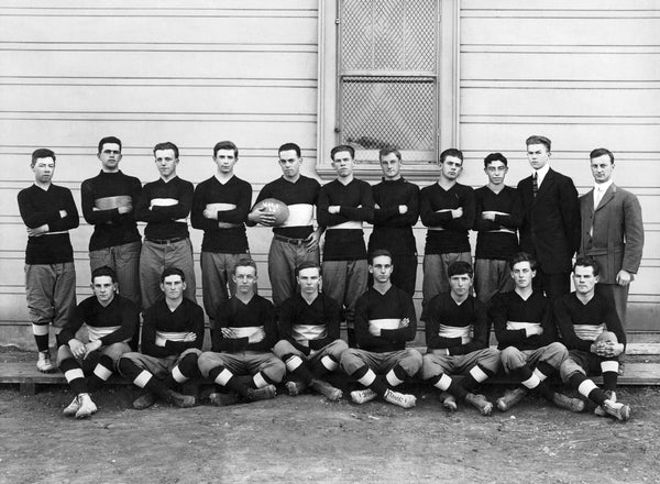 The Vallejo High School football team in front of the high school, 1930. -- Courtesy of the Vallejo Naval and Historical Museum