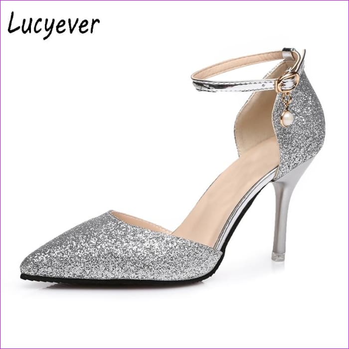 thin strap silver heels