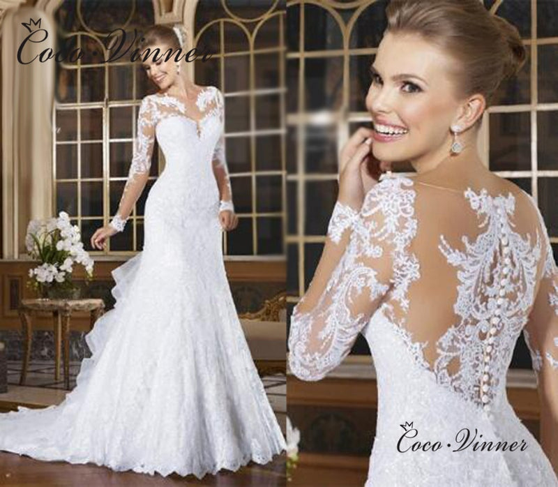 long sleeve no lace wedding dress