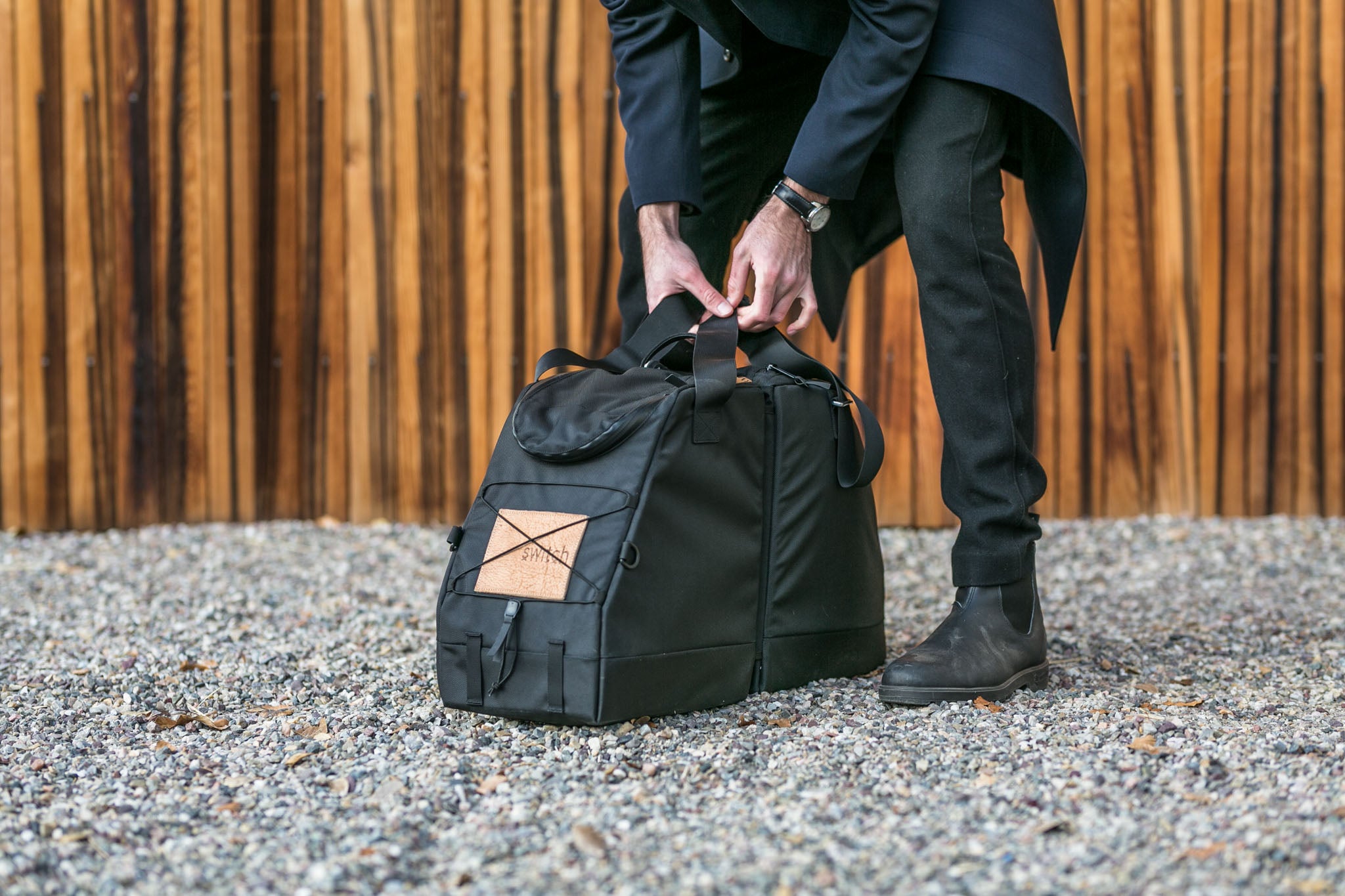 slim black Switch bootbag tote