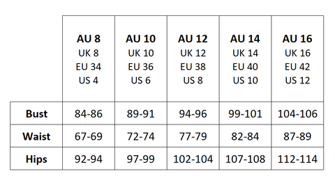 Cousin Billie Body Measurement Chart - Autumn Collection