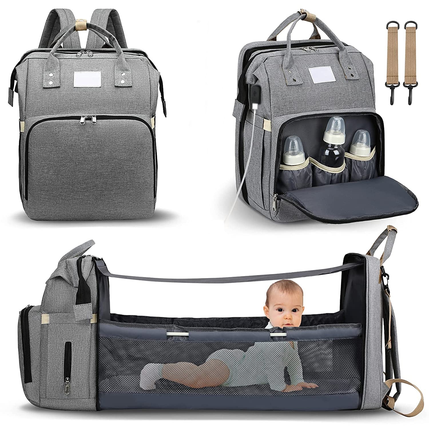 Draagbare Baby Bed Luiertas met USB - Multifunctionele Waterdichte Reisbedje voor Baby's Draagbare Baby Bed Luiertas met USB - Multifunctionele Waterdichte Reisbedje voor Baby's