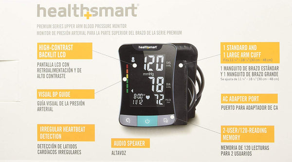 HealthSmart Premium Blood Pressure Monitor for Upper Arm with Clinically Accurate Talking LCD Screen
