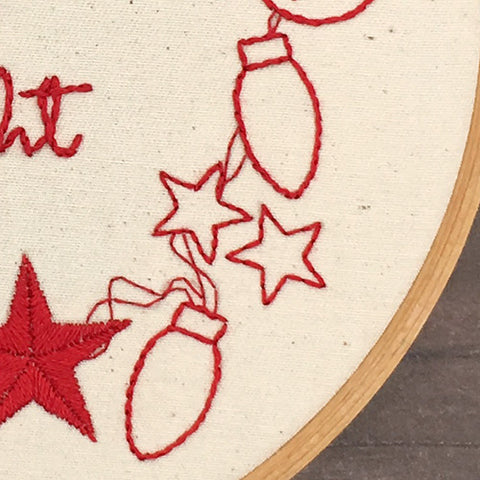 how to stitch hand embroidered Christmas lights and stars