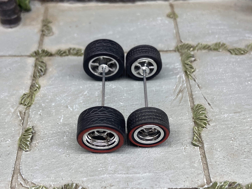 5 Sets-Hot Wheels Grey Whiteline 5 Spoke with Tires and axles.10mm/12mm 