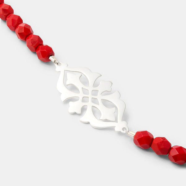 Arabesque necklace in sterling silver and red glass beads