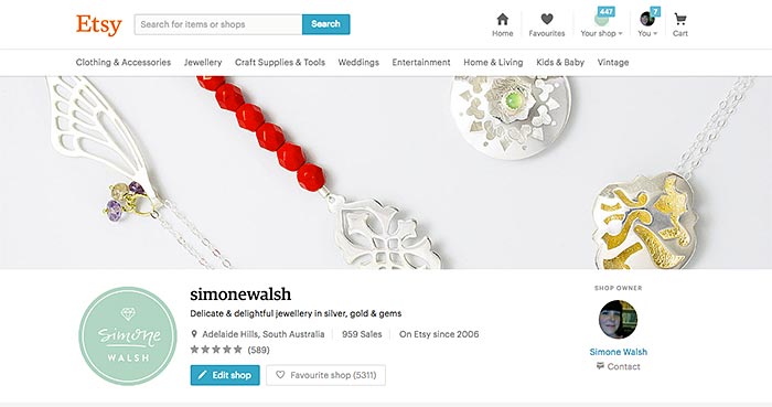 Simone Walsh Jewellery on Etsy - now closed.