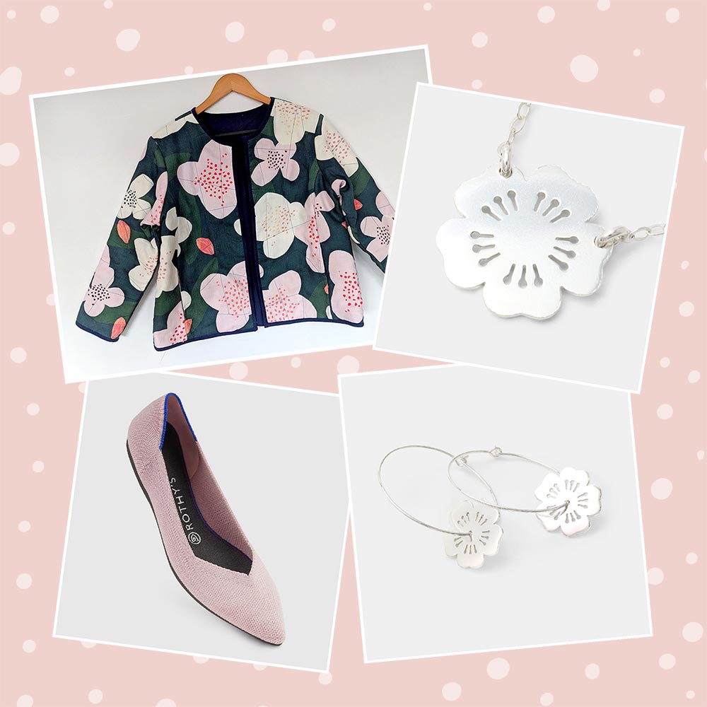 Sustainable and ethical fashion featuring cherry blossoms and pink.