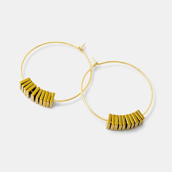 Golden hematine hoop earrings