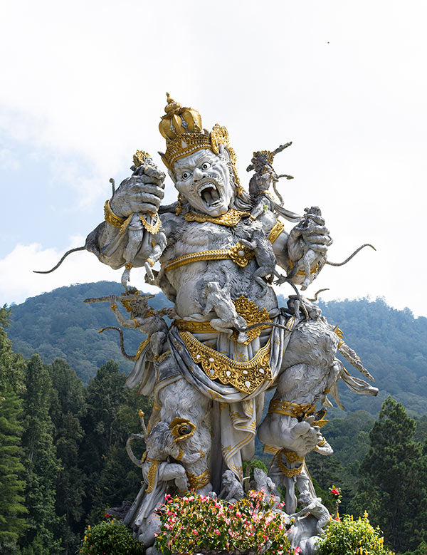 Huge and ornate statue of the Hindu character Kumbhakarna.