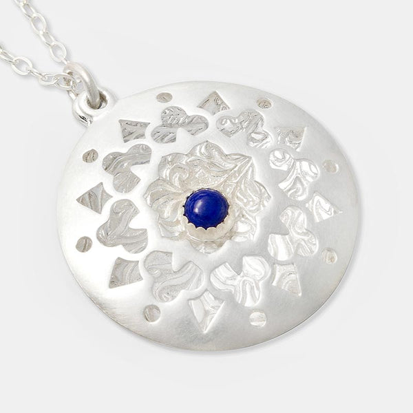 Mandala pendant with lapis lazuli gemstone