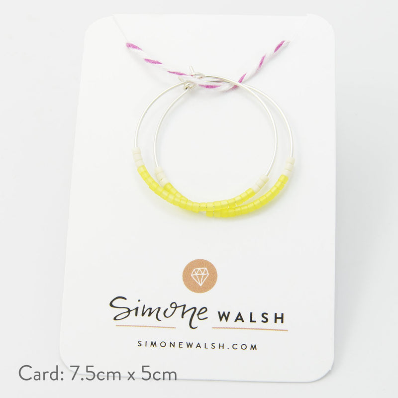 Beaded silver hoop earrings: lemon yellow - Simone Walsh Jewellery Australia