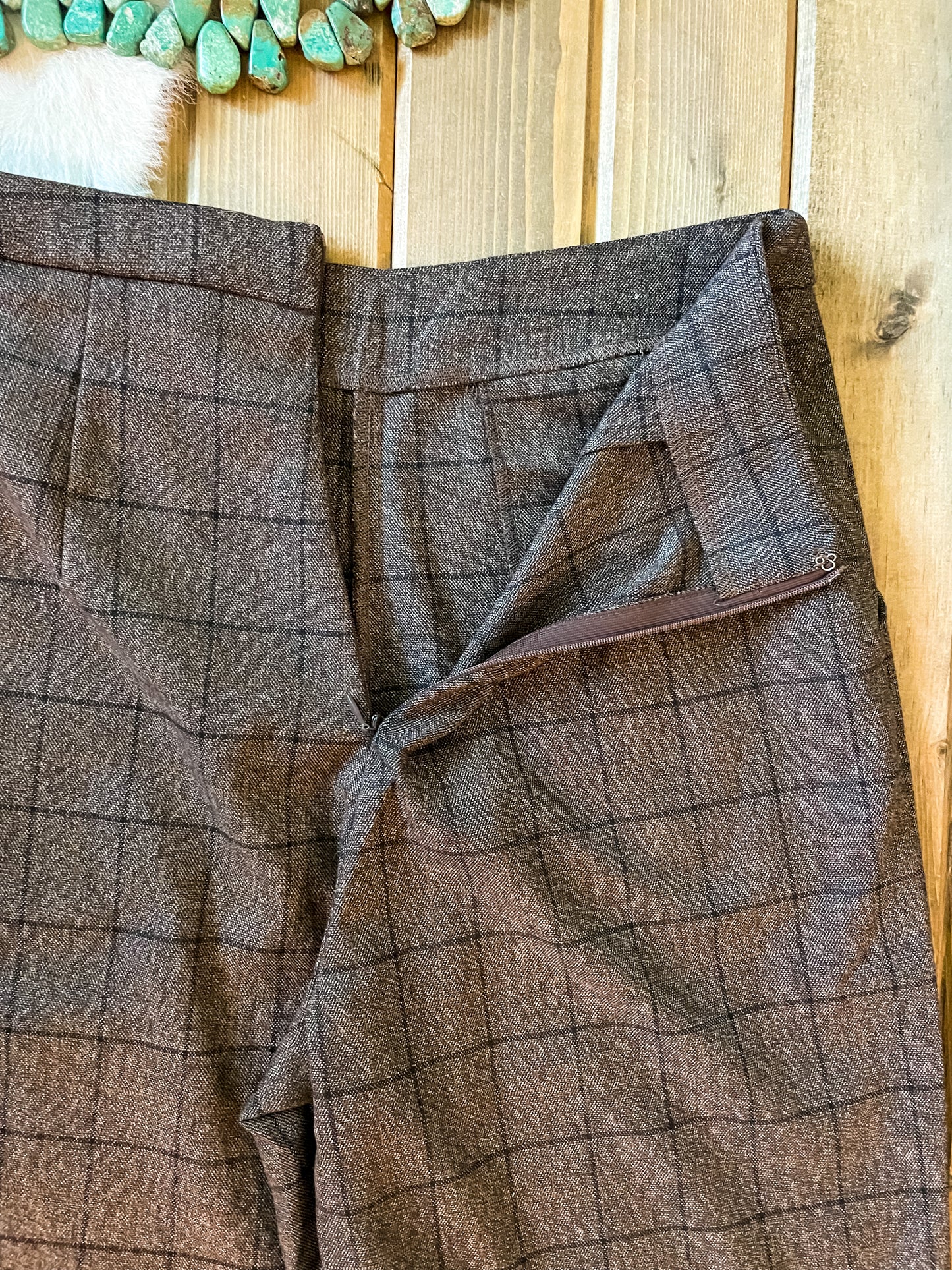 Brown Plaid Cropped Dress Pants