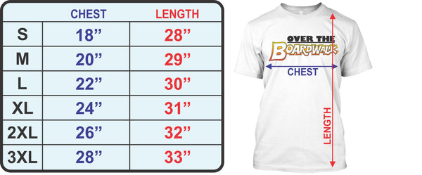 Adult T-shirt Size Chart - Over the Boardwalk Shirts