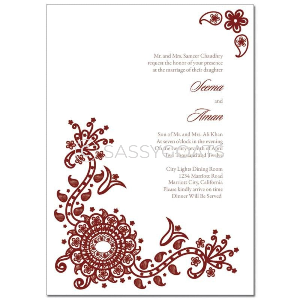 Indian Wedding Invitation Vintage Henna Sassygoats