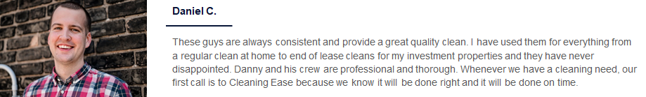 Smiling photo and home cleaning testimonial a man