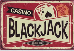 casino blackjack vintage metal sign