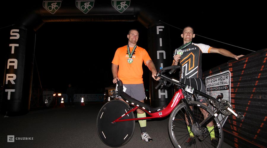 Cruzbike racers Rob (16th overall) and Jason Perez (4th overall and first American) at the finish.