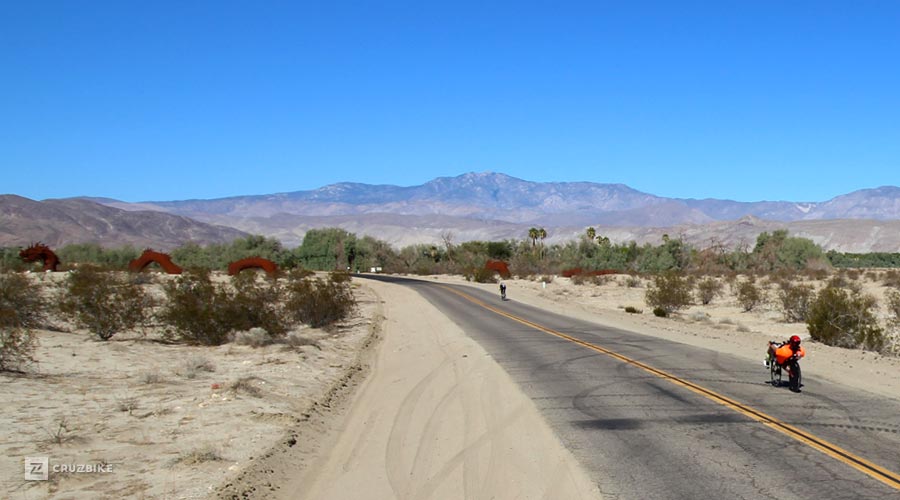 Rob chasing a rabbit and the (iconic) Dragon of Borrego Springs.