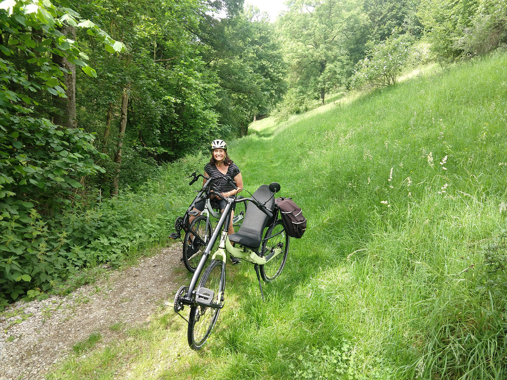 Cruzbike Q45 touring recumbent bike on path outside of Rothenburg Germany 