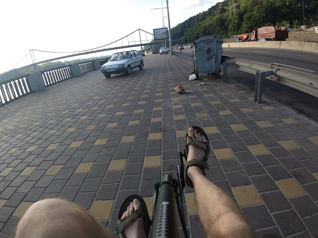 Cycling the streets of Kyiv, Ukraine by Cruzbike Q45 recumbent bicycle
