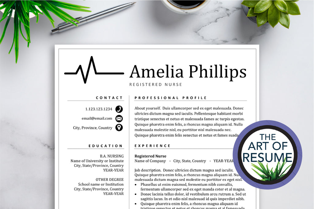 RN Nursing Resume Template Design - $5.25 - The Art of Resume with Free Cover Letter