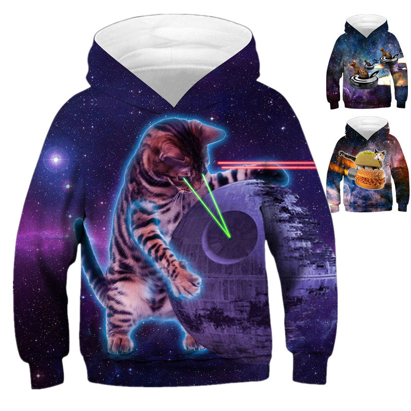 cat print hooded sweatshirt