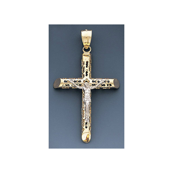 Fine 14k Gold Hollow Two-tone Crucifix With Jesus cross Pendant