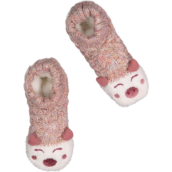 Women’s Cozy Knit Slipper Socks with Piggy Face