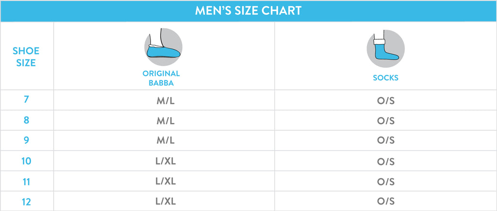 Men's Size Chart, Fuzzy Babba