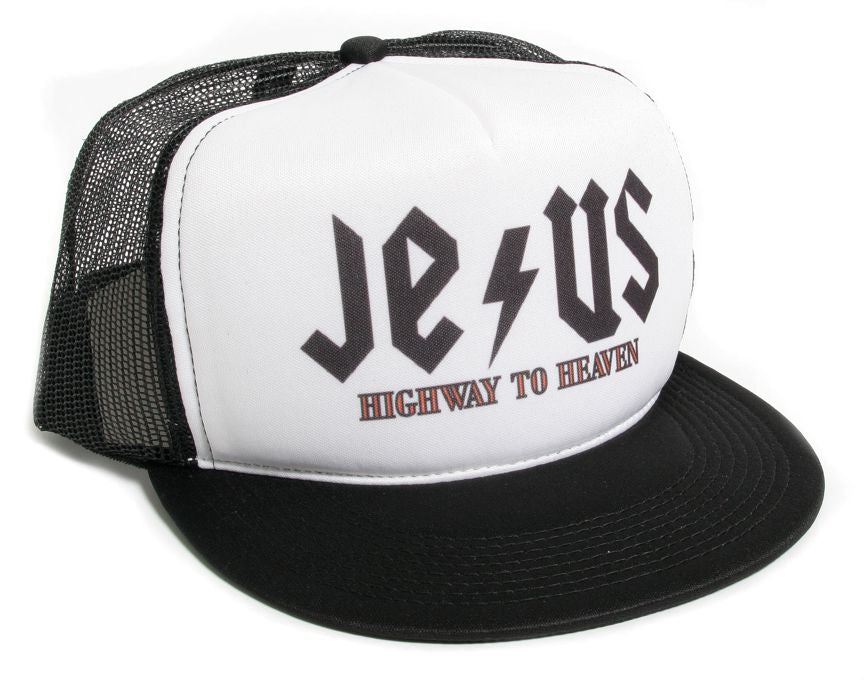 Jesus Highway To Heaven Acdc Font Hat Cap Truckers Snapback Black Capenvy Com
