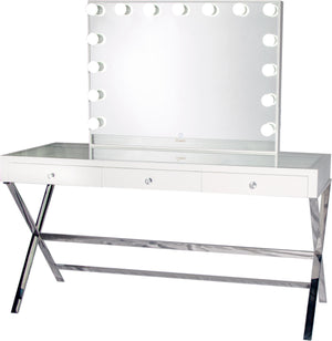 Glamster Vanity Makeup Table - White - Glamour Makeup Mirrors