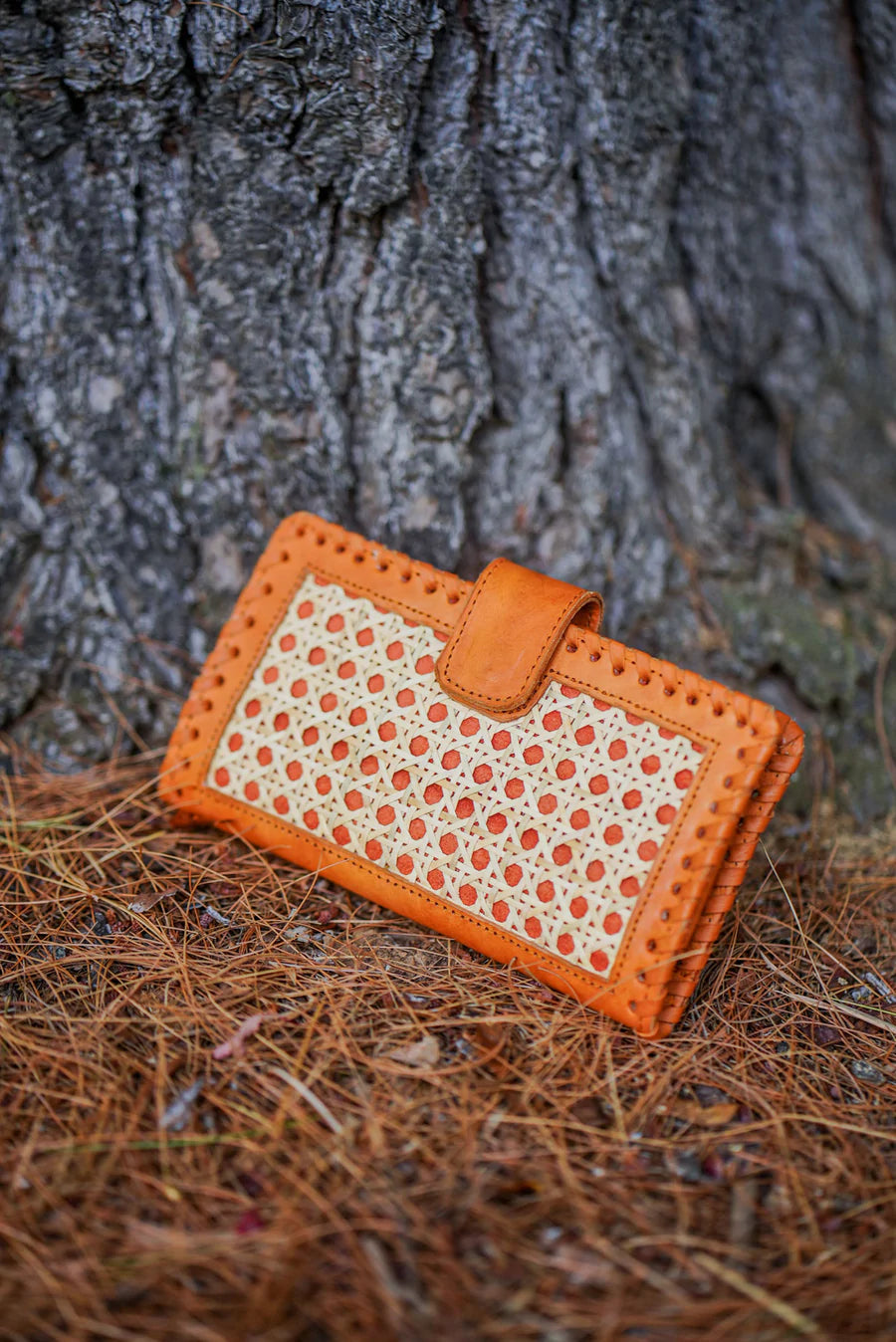 Ines Rattan and Leather Wallet