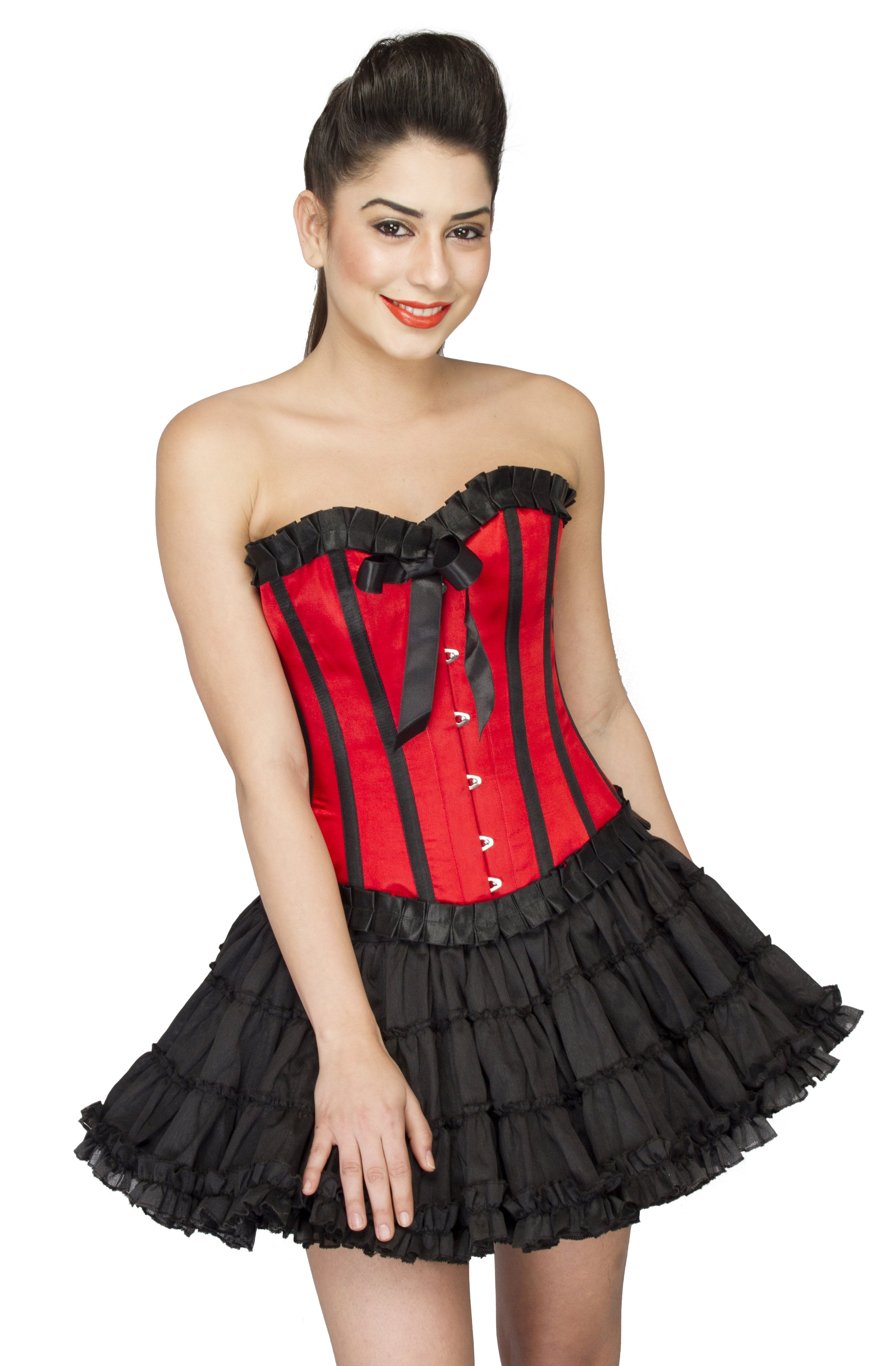 red satin corset dress