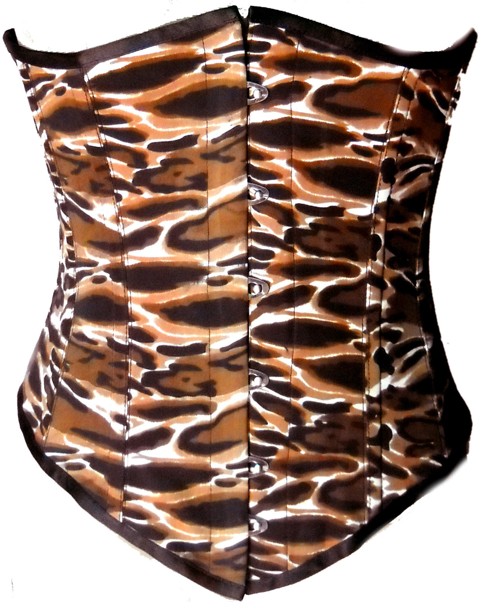 Tiger Animal Print Polyester Burlesque LONGLINE Underbust Corset Top– CorsetsNmore
