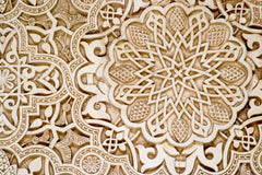 Beautiful geometric carvings of the Alhambra Palace in Granada spain.