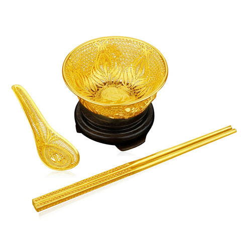 24K Gold Rice Bowl Set.  Gift for Weddings