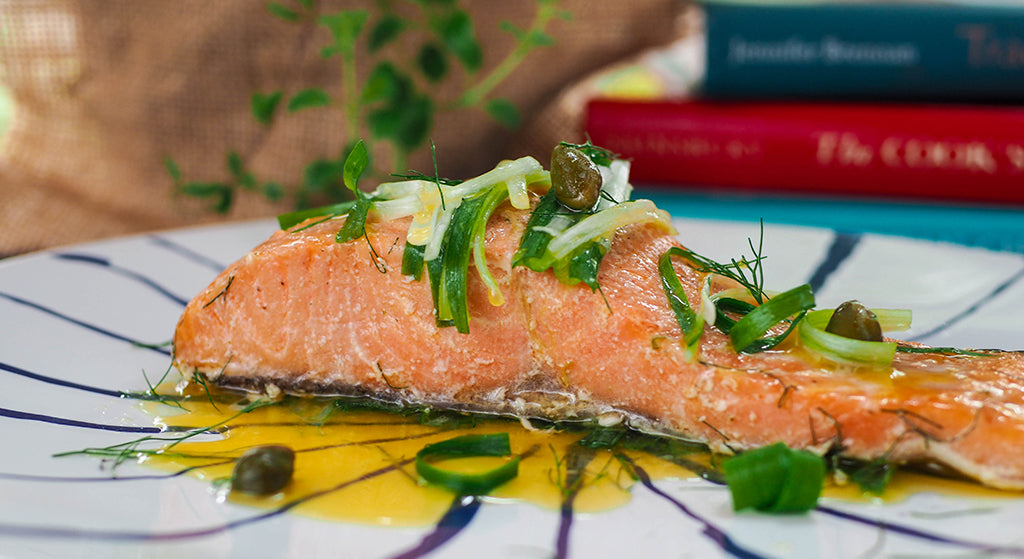 Baked Salmon with Leek Butter Sauce