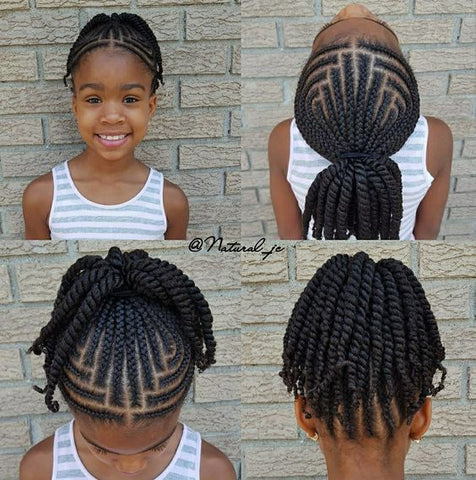 Child with cornrowed and twisted hairstyle 