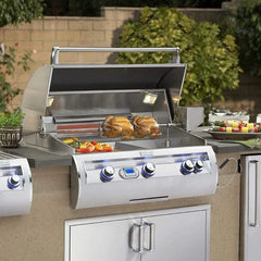 Fire Magic 36" Echelon Diamond E790i 3-Burner Built-In Gas Grill w/ Infrared Burner, Rotisserie, View Window, & Digital Thermometer - Fireplace Choice