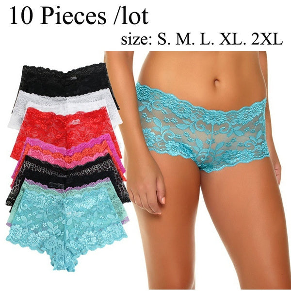 

10 Pieces/Lot Women's Fashion Sexy Lady Lace Panty Breathable Comfort Seamless Briefs Knickers Underwear for women (XS(Triangle Brief))