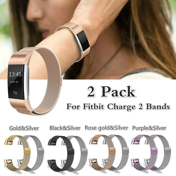 

Stainless Steel Milanese Loop Bracelet Strap with Unique Magnet Lock for Fitbit Charge 2 (2pc) (S / rosegold & silver)