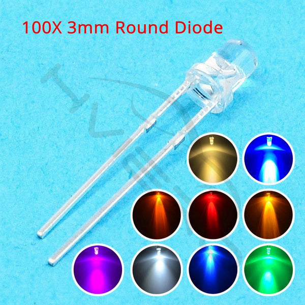 

100Pcs White 3mm Round LED Assortment Kit Ultra Super Bright Light emitting 6000-6500k diode Bulb Lamp (pink)