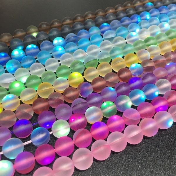 

Frosted Multicolor Moonstone Beads (12 colors) (6mm-63pcs / green)