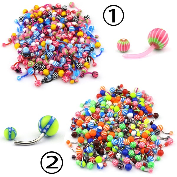 

Assorted Pattern UV Acrylic Ball Stud Belly Button Rings