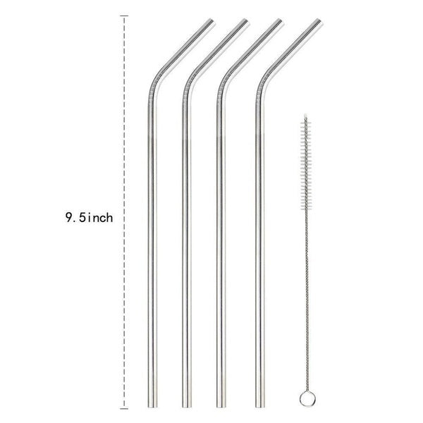 

3/4/8PCS Stainless Steel Drinking Straws with Cleaning Brush (4 PCS - Bend / silver)