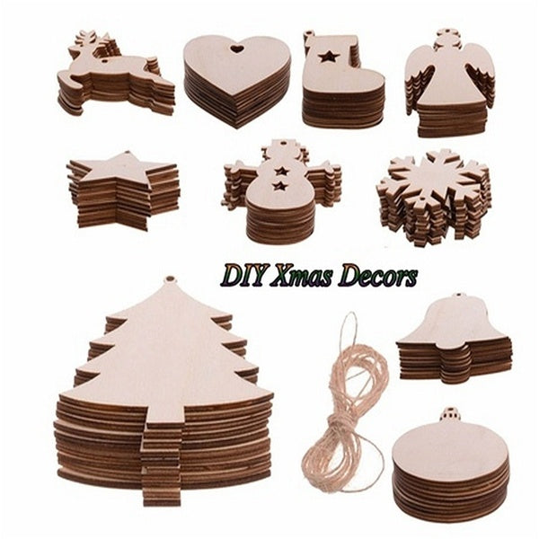 

10PCS/Pack Home Accessories Small Pendant Christmas Wood Chip Tree Ornaments Xmas Hanging Pendant Decoration Gifts (1 Pack - Tree)