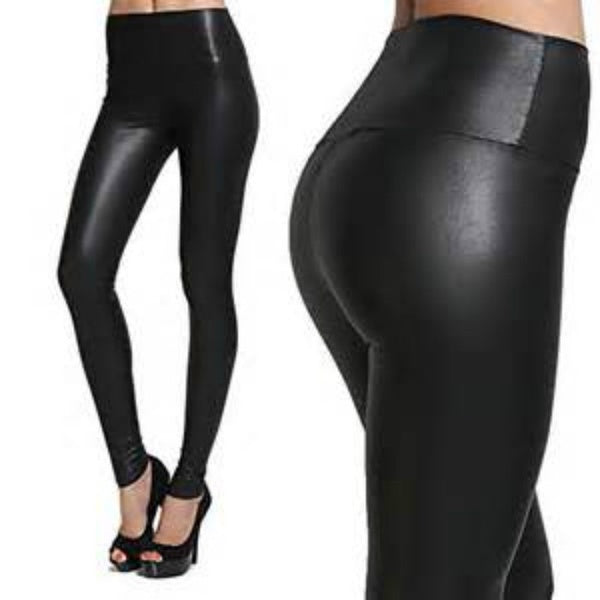 

Metallic High Waisted Faux Leather Leggings (4 PCS - M / black)